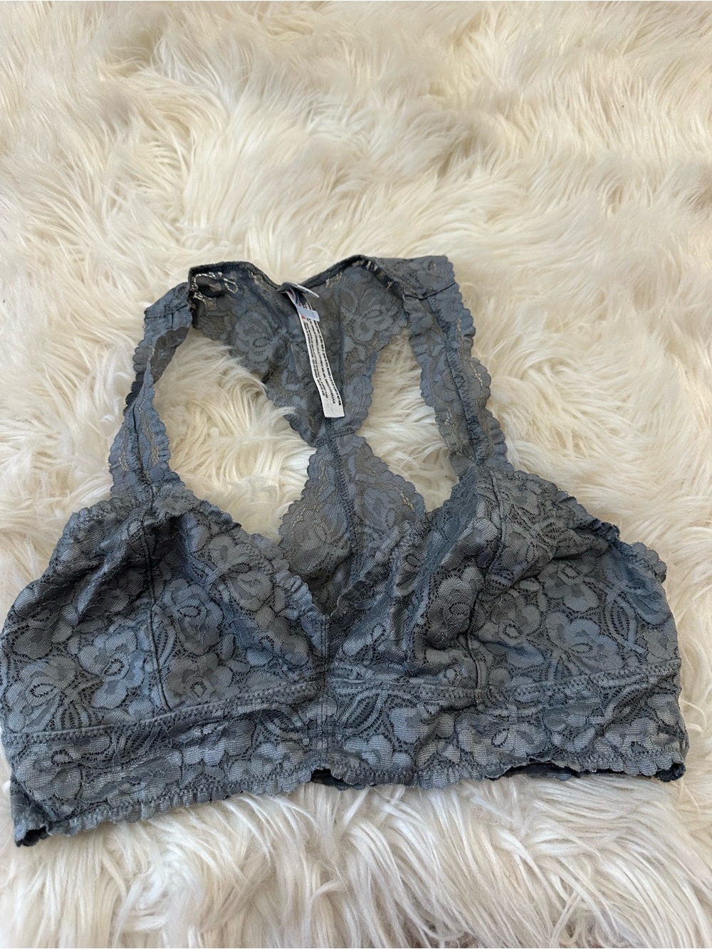 Free People Gray Floral Lace Racerback Bralette